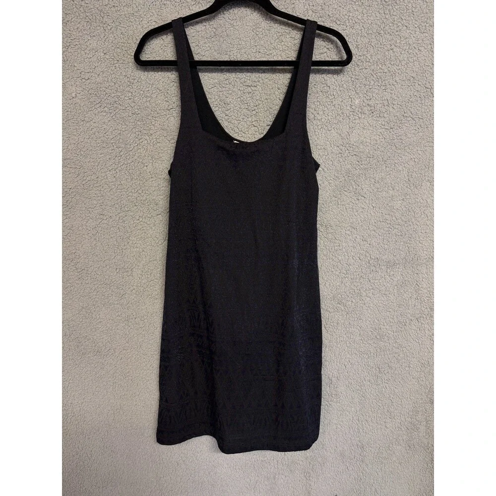 FREE PEOPLE Mini Dress Womens L Black Blue Jacquard Bodycon Textured Sleeveless
